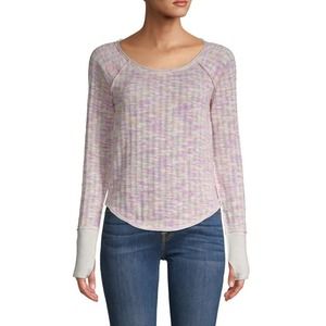 Free People We the Free Pink Combo Spaced Out Long Sleeve Cozy Knit Top Sz L